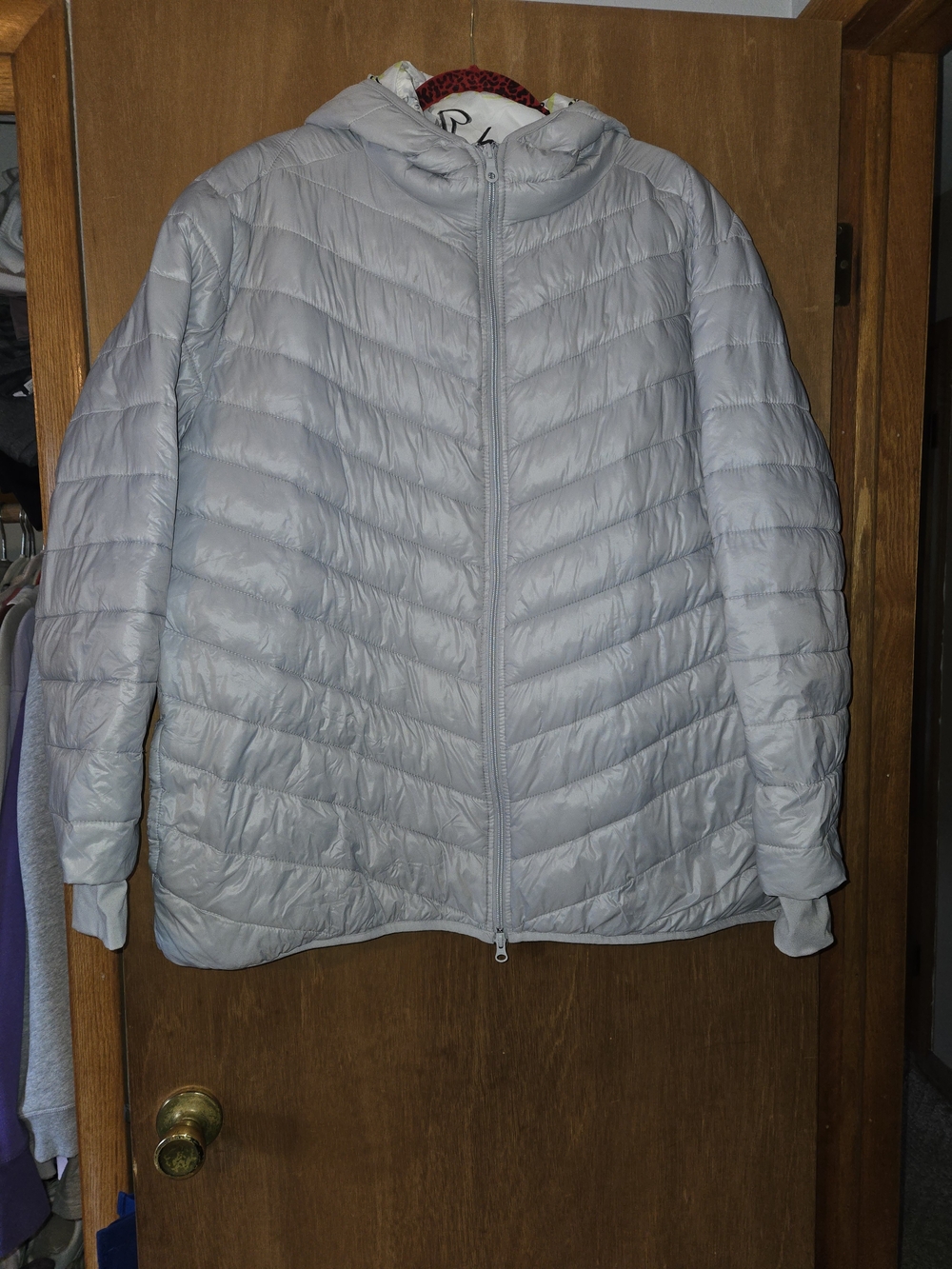 aerie Light Gray Quilted Packable Puffer Jacket with Hood